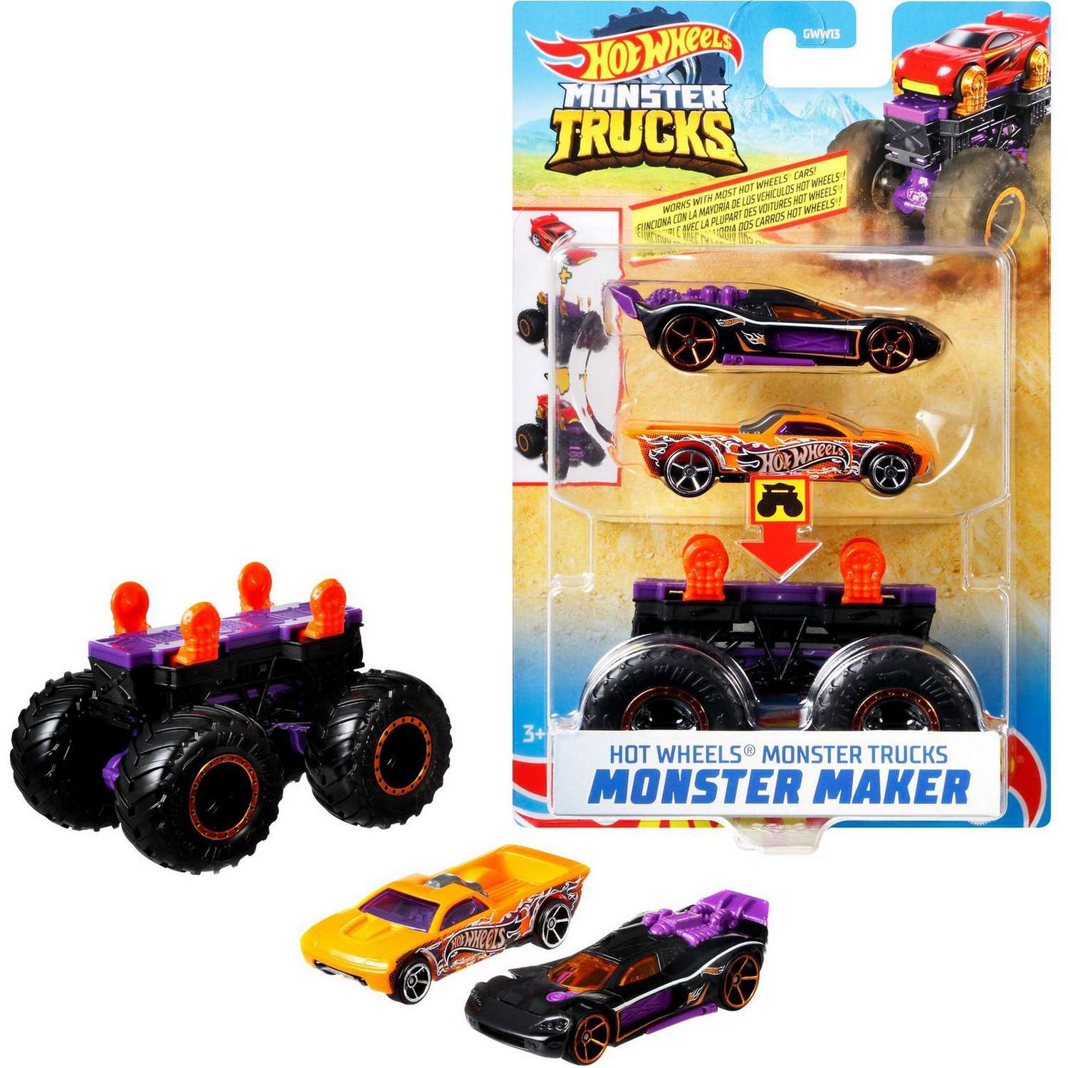 Набор Hot Wheels Monster Trucks Монстр-мейкер с 2машинками и шасси Фиолетовый GWW16 GWW13 - фото 9