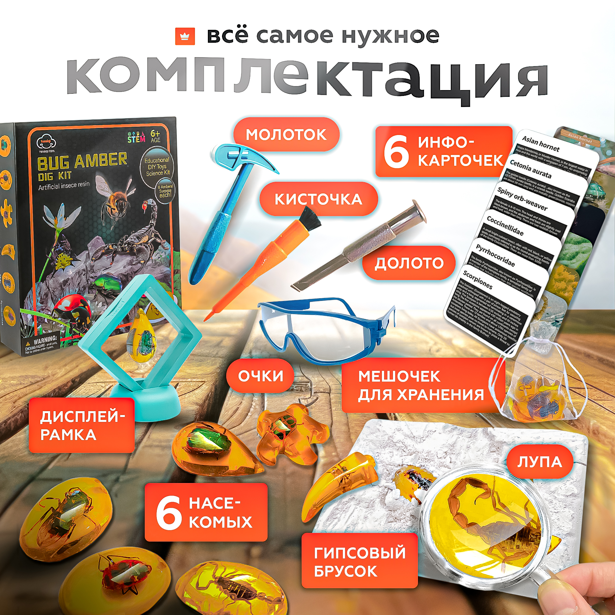 Археологический набор SHARKTOYS раскопки насекомых в янтаре - фото 2