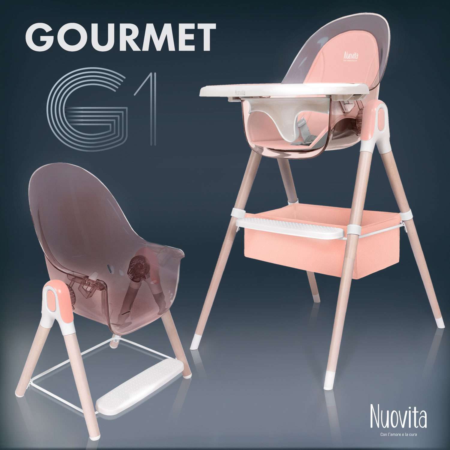 Стульчик для кормления Nuovita Gourmet G1 Standart Розовый - фото 2