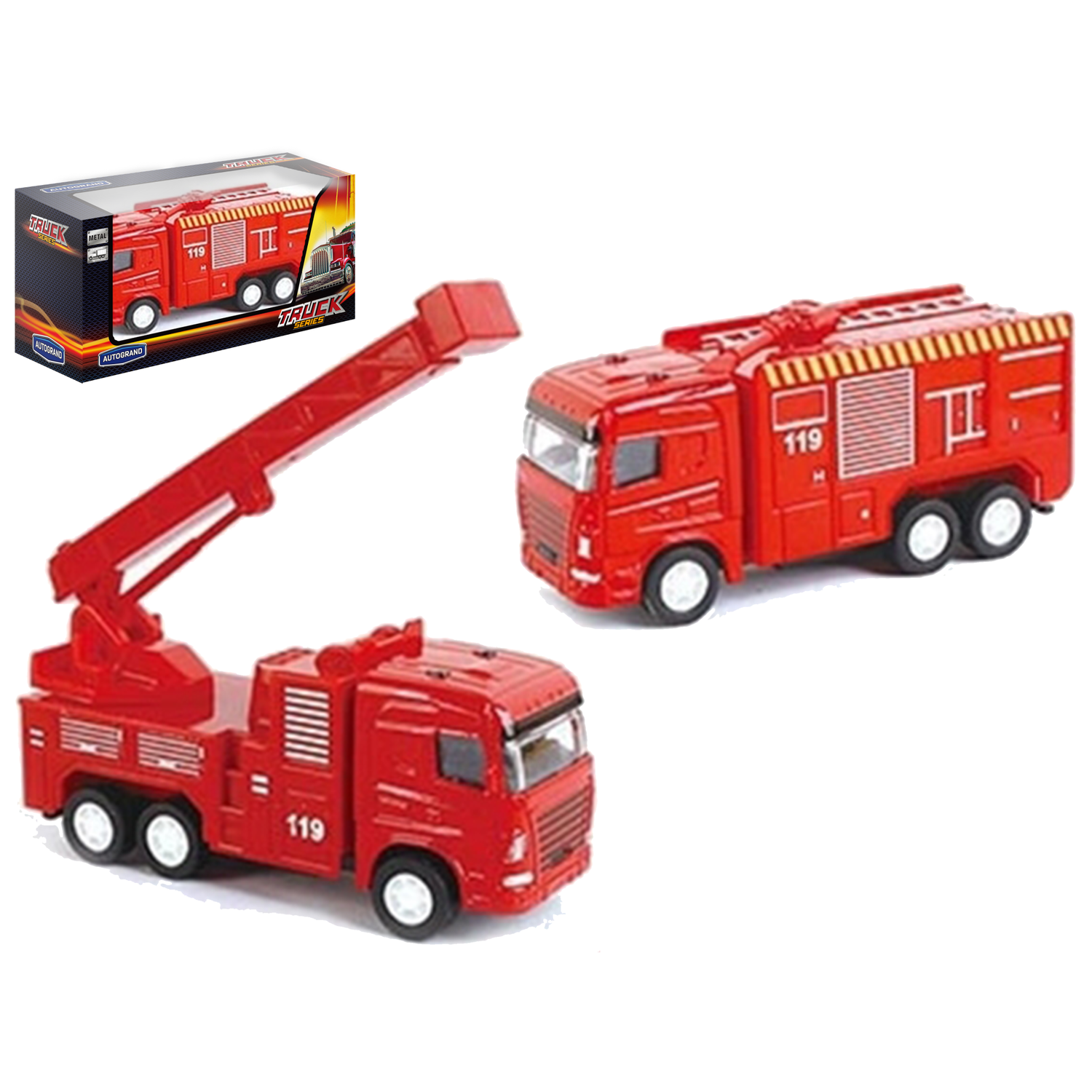 Набор машинок AUTOGRAND 2 пожарные металлические модели с инерционным механизмом 10 см 88614 - фото 2
