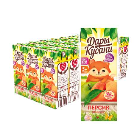 Сок детский Дары Кубани яблочно-персиковый без сахара с мякотью с 5 месяцев 24 шт по 200 мл