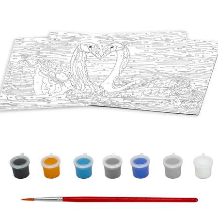Картина по номерам Юнландия раскраска А4 с акриловыми красками Белые лебеди на картоне с кистью