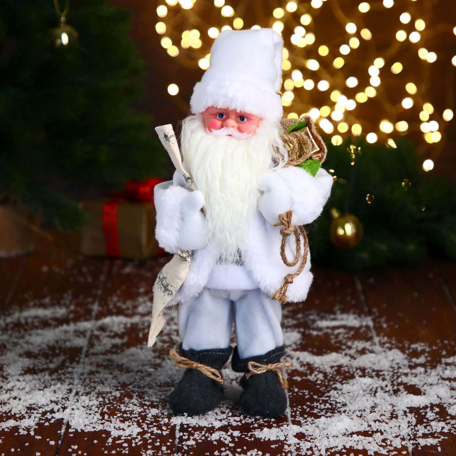 Дед мороз Зимнее волшебство «В белом полушубке с мешком» двигается 29 см - фото 5