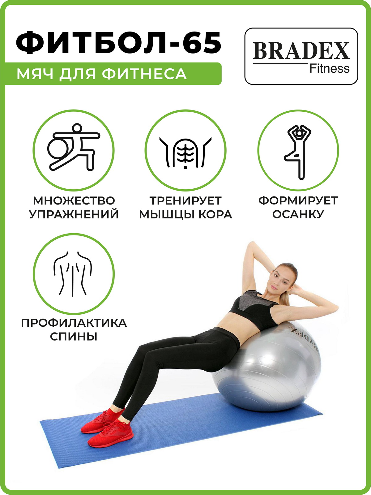 Bradex Мяч для фитнеса Фитбол-65 с насосом