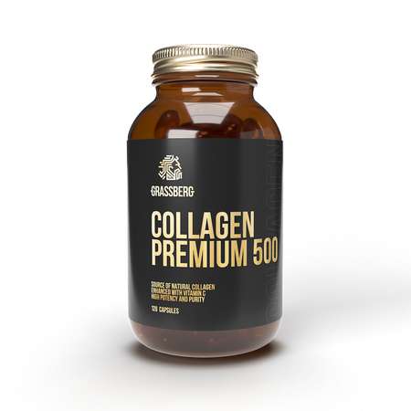Биологически активная добавка Grassberg Коллаген Премиум 500 мг + Витамин С 40 мг для молодости красоты суставов кожи 120 капсул