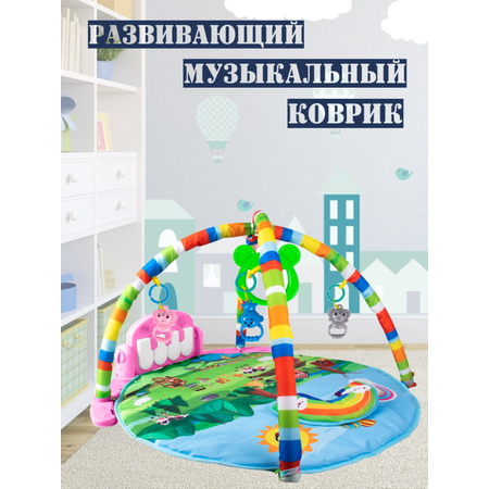 Коврик развивающий SHARKTOYS с пианино и погремушками