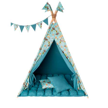 Детская игровая палатка вигвам Buklya Медведи с ковриком бон-бон цв. мятный / индиго
