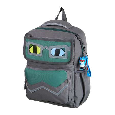 Рюкзак подростковый CLIPSTUDIO с аппликацией в форме лица серо-зеленый