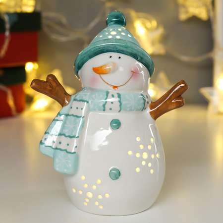 Сувенир Luazon керамика свет «Снеговик в бирюзовой шапке с бомбошкой» 13х7 3х10 3 см