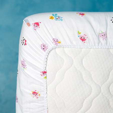 Простыня Adam Stork на резинке муслиновая для детской кроватки Малышарики Растем Вместе 60х120 см