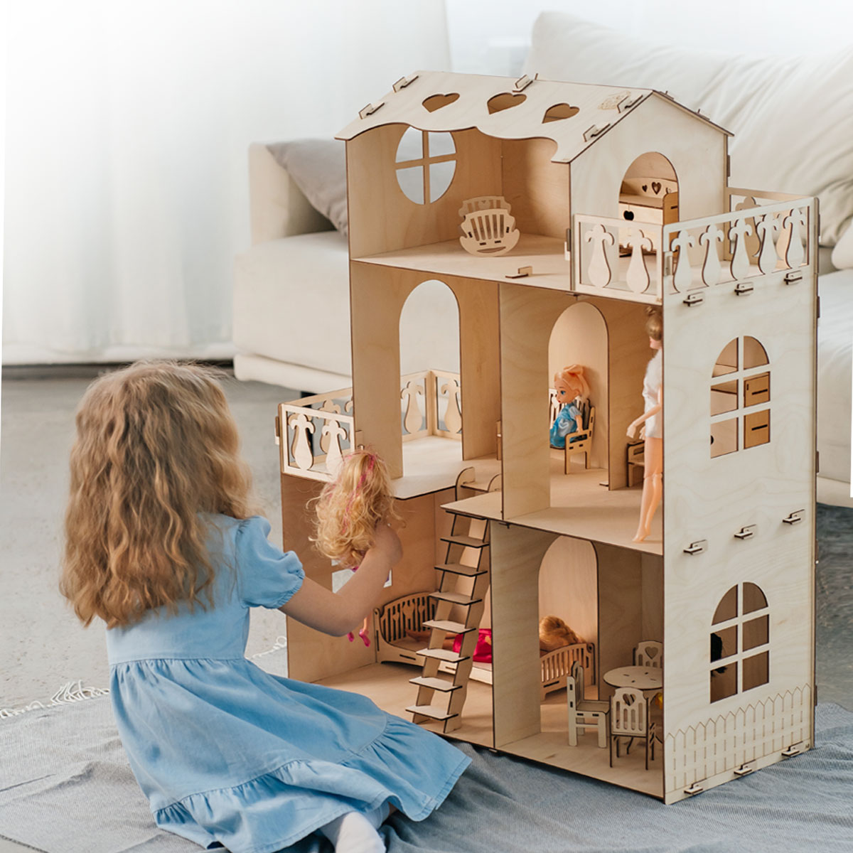 Кукольный домик Pema kids Без окрашивания. Материал - фанера СофияЛестница - фото 2