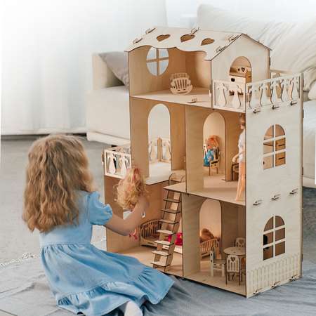 Кукольный домик Pema kids Без окрашивания. Материал - фанера