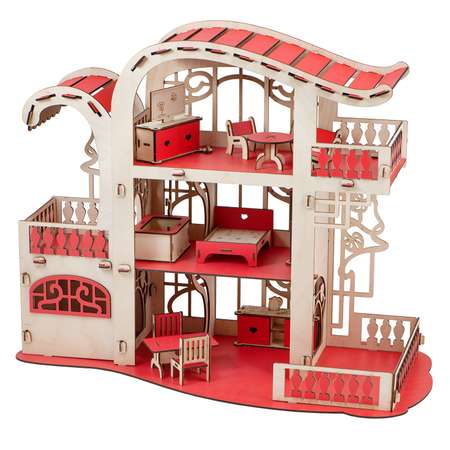 Кукольный домик Большой Слон Усадьба Милана красный с мебелью