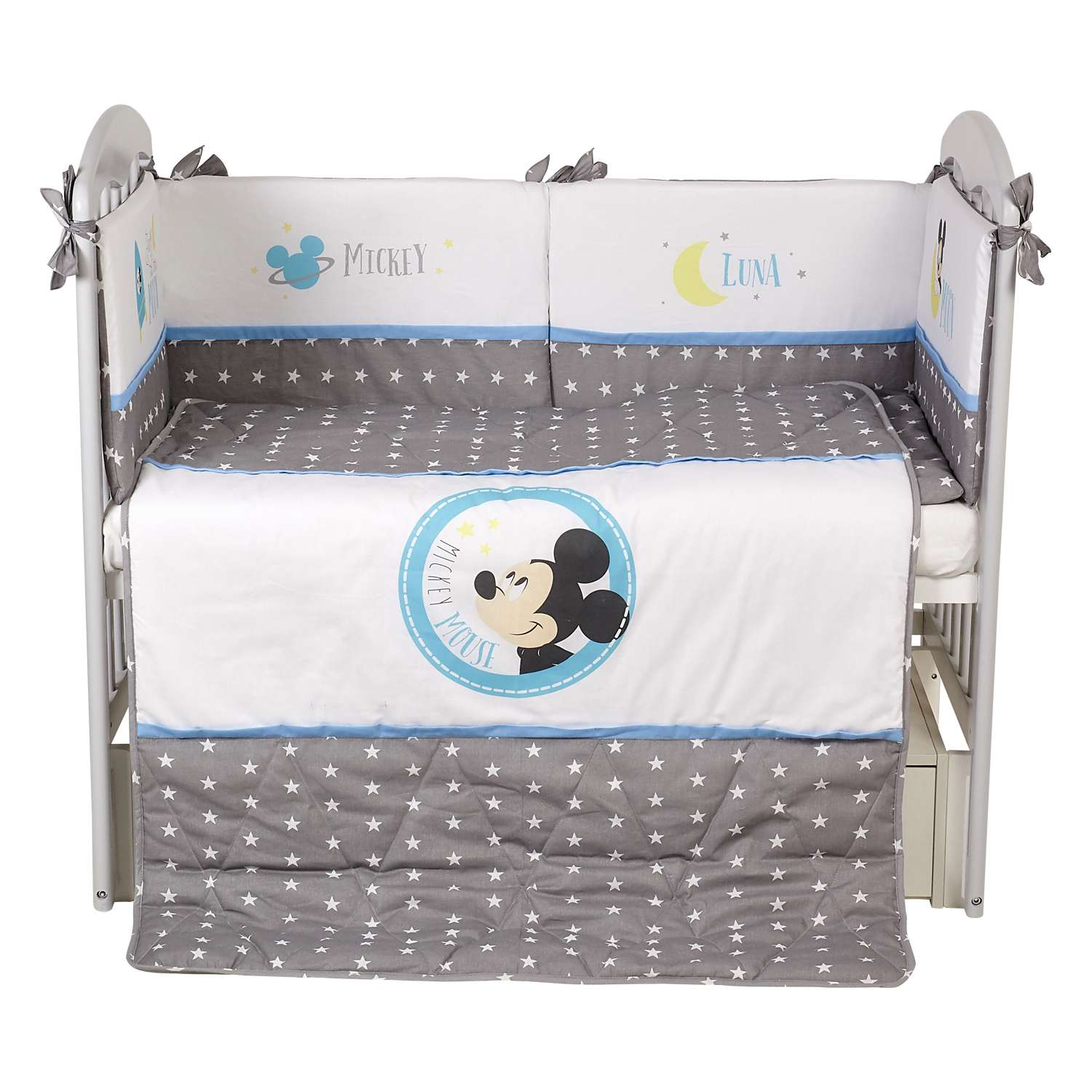 Комплект в кроватку Polini kids Disney Baby Микки Маус 5предметов Серый - фото 1