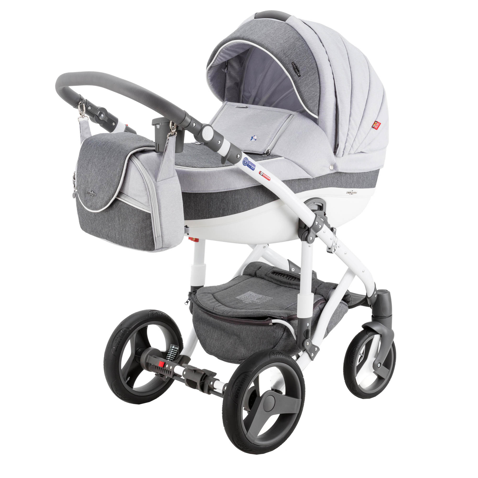 Коляска 3в1 BeBe-mobile Movo Standart R10 Светло-серый+Темно-серый+Белая кожаная отдлека - фото 1