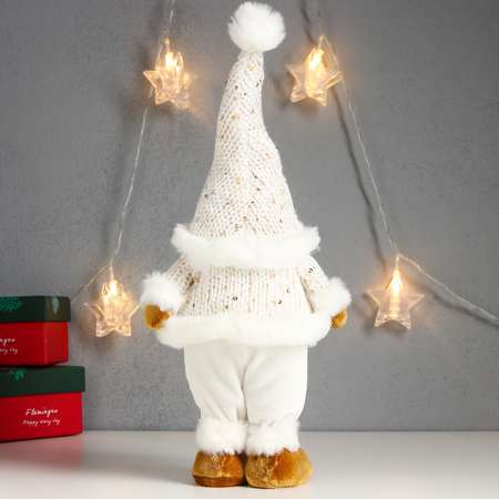 Кукла интерьерная Зимнее волшебство «Дед Мороз в белоснежном кафтане колпаке с бомбошкой» 32х14х9 см