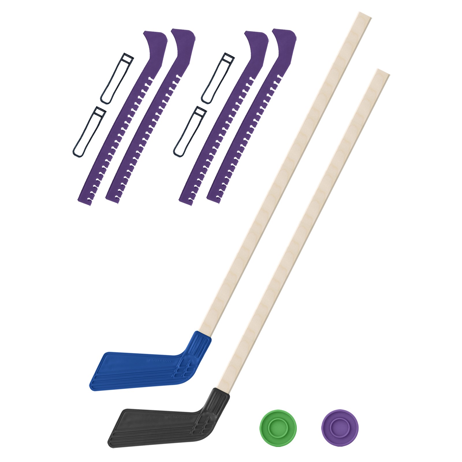Набор для хоккея Задира Клюшка хоккейная детская 2 шт 80 см + шайбы 2 шт + Чехлы для коньков фиолетовые 2 шт - фото 1