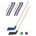 Набор для хоккея Задира Клюшка хоккейная детская 2 шт 80 см + шайбы 2 шт + Чехлы для коньков фиолетовые 2 шт
