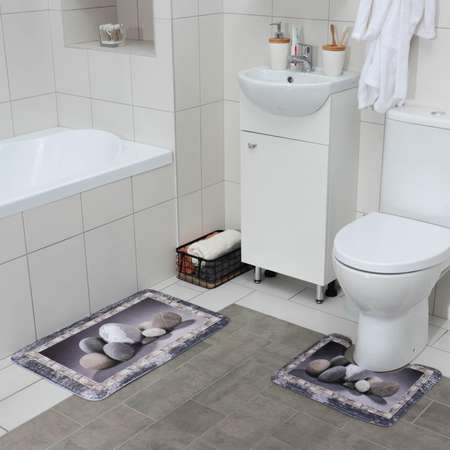 Набор ковриков Доляна для ванной и туалета «Камушки» 2 шт: 45×70 39×45 см