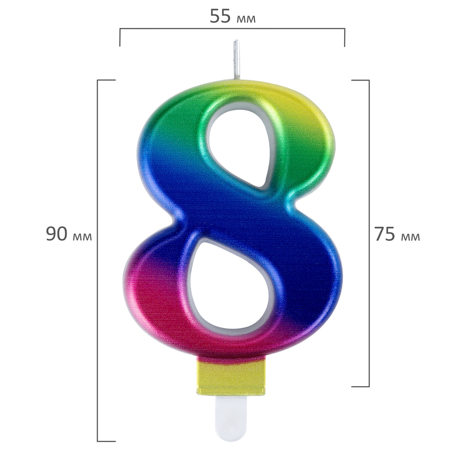 Свеча для торта Золотая сказка цифра 8 Радужная 9 см с держателем в блистере - фото 4