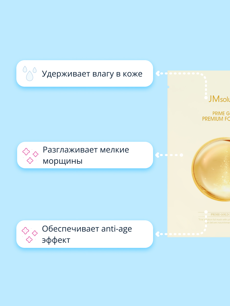 Маска тканевая JMsolution Prime с коллоидным золотом увлажняющая 35 мл - фото 3