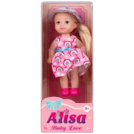 Кукла для девочки Alisa baby love 1TOY малышка мини в летней одежде в розовом платье с радугой 12 см