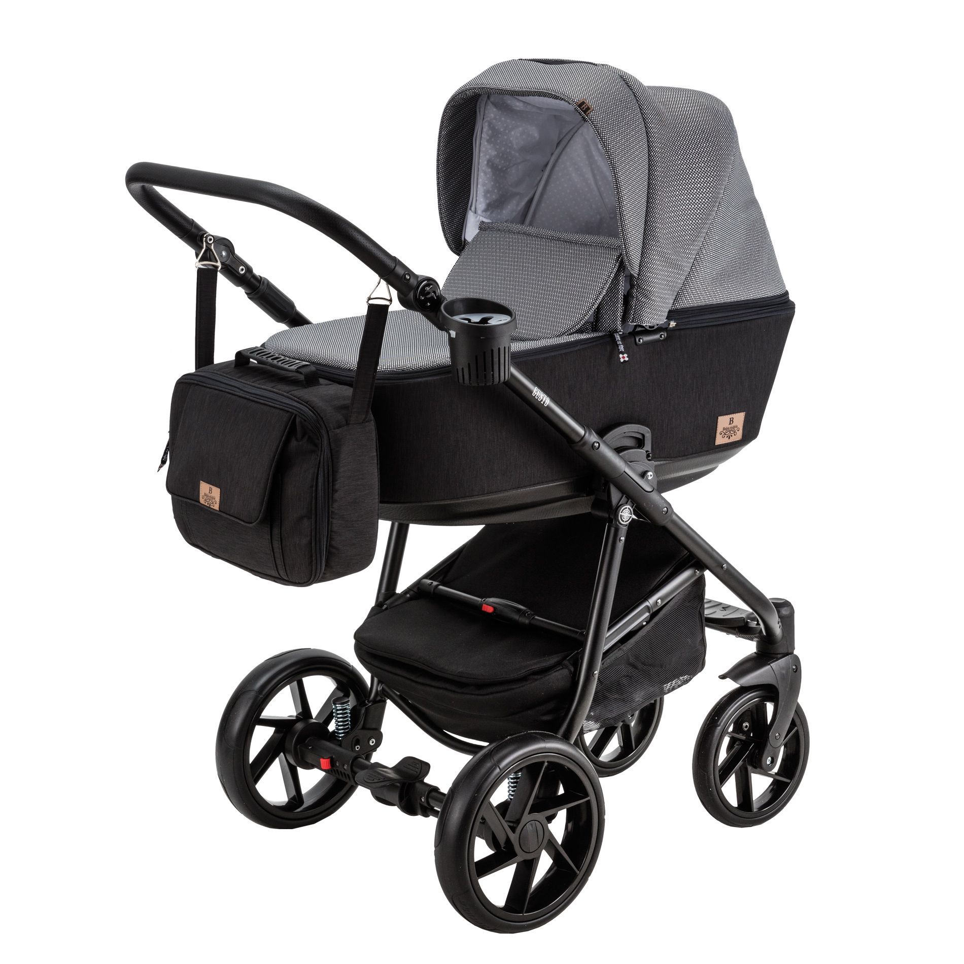 Коляска 3в1 BeBe-mobile Gusto Standart GU21 Черный-Черно-белые квадратики с блестками - фото 1