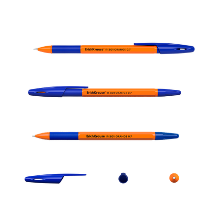 Ручка шариковая ErichKrause R-301 Orange StickGrip 0.7 цвет чернил синий в пакете по 8шт 56569