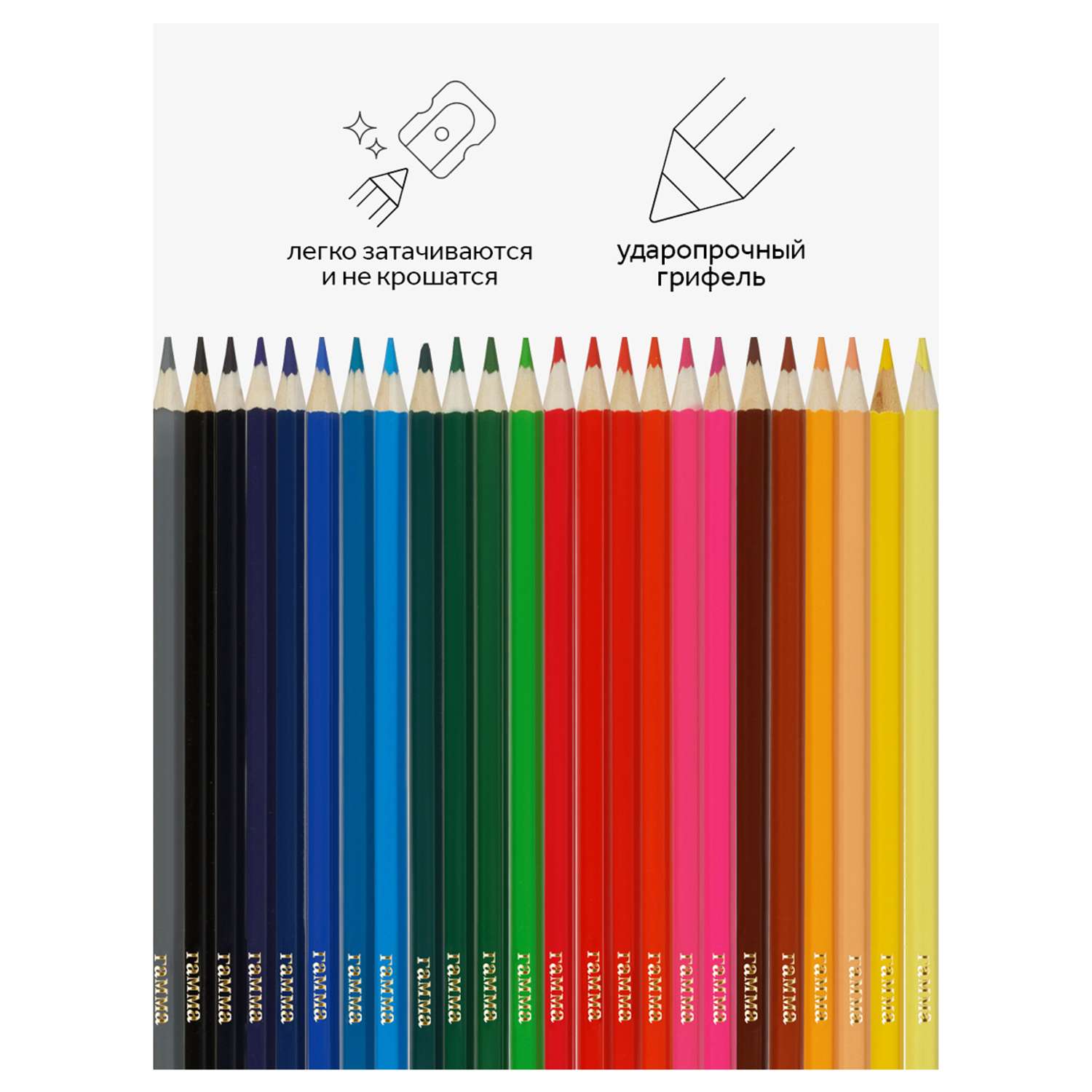 Карандаши цветные Гамма Классические 24 цвета заточенные картонная упаковка европодвес - фото 6