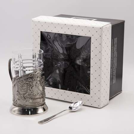 Набор для чая Кольчугинский мельхиор подстаканник со стаканом и ложкой никелированные с чернением