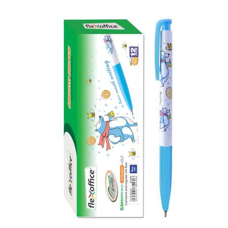 Шариковая ручка Flexoffice с чернилами на масляной основе BEAR 0.7мм синяя 12шт