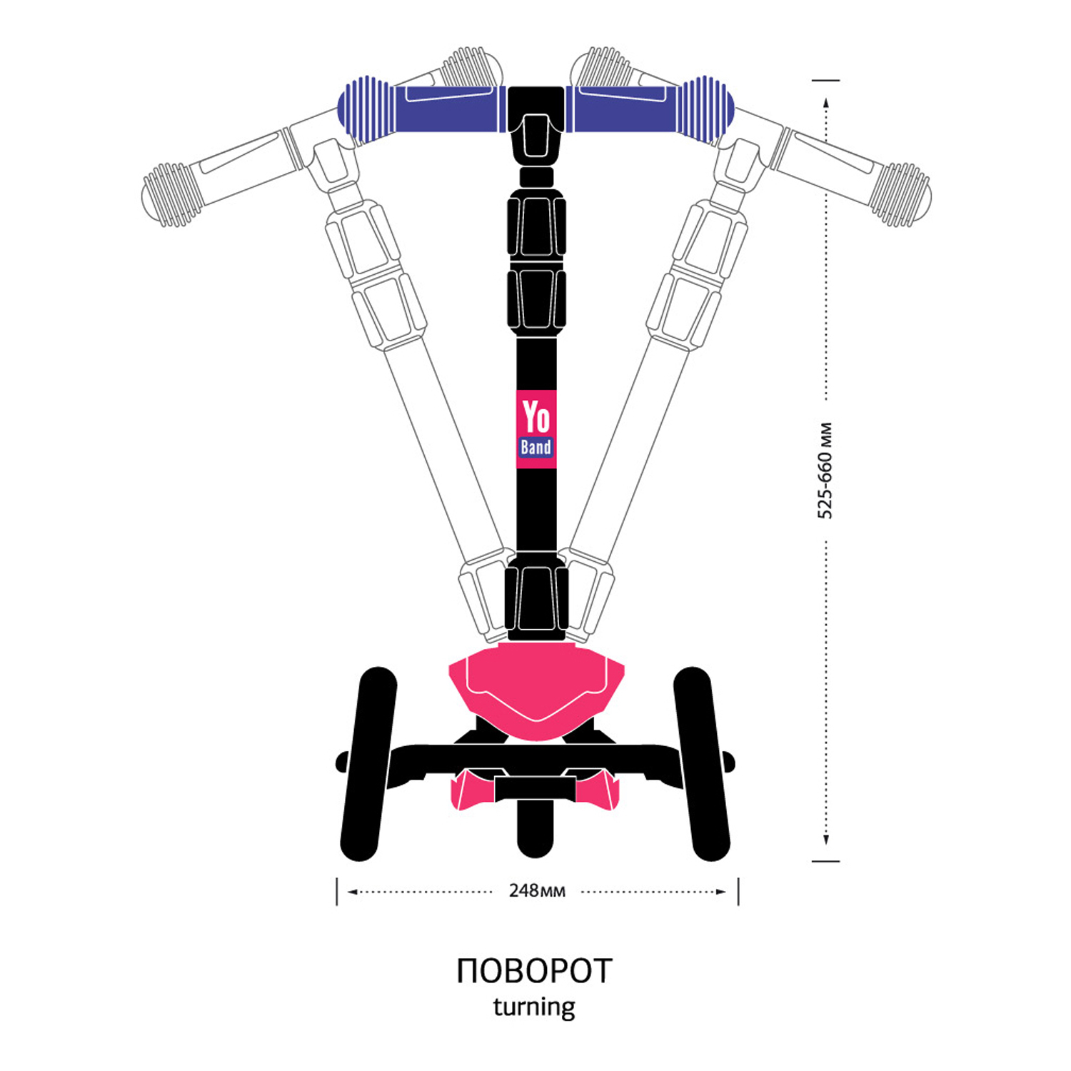 Самокат детский Yo Band Yo Manga стильный легкий бесшумный складной розовый-синий - фото 9