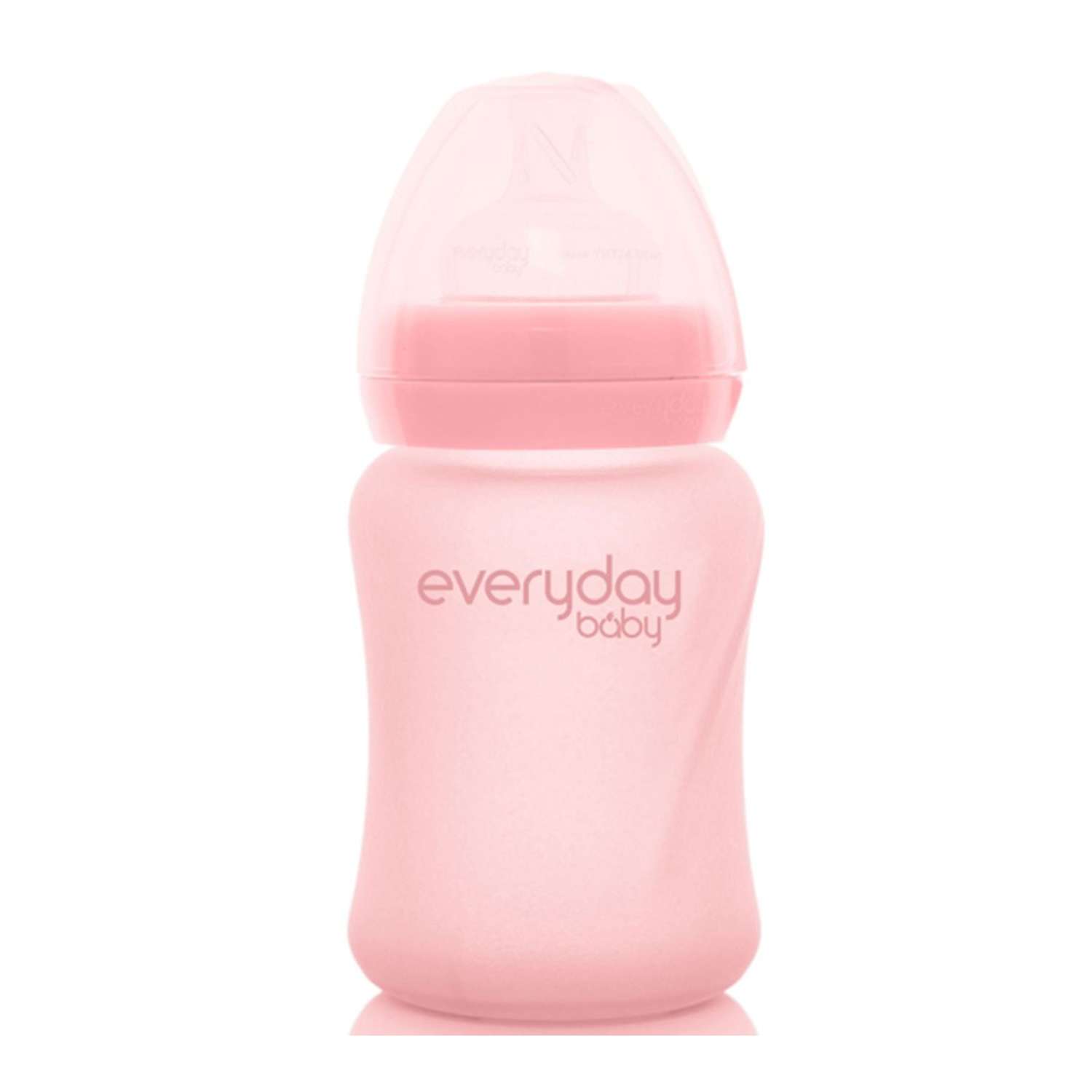 Бутылочка Everyday Baby стеклянная с защитным силиконовым покрытием 150 мл розовый - фото 1