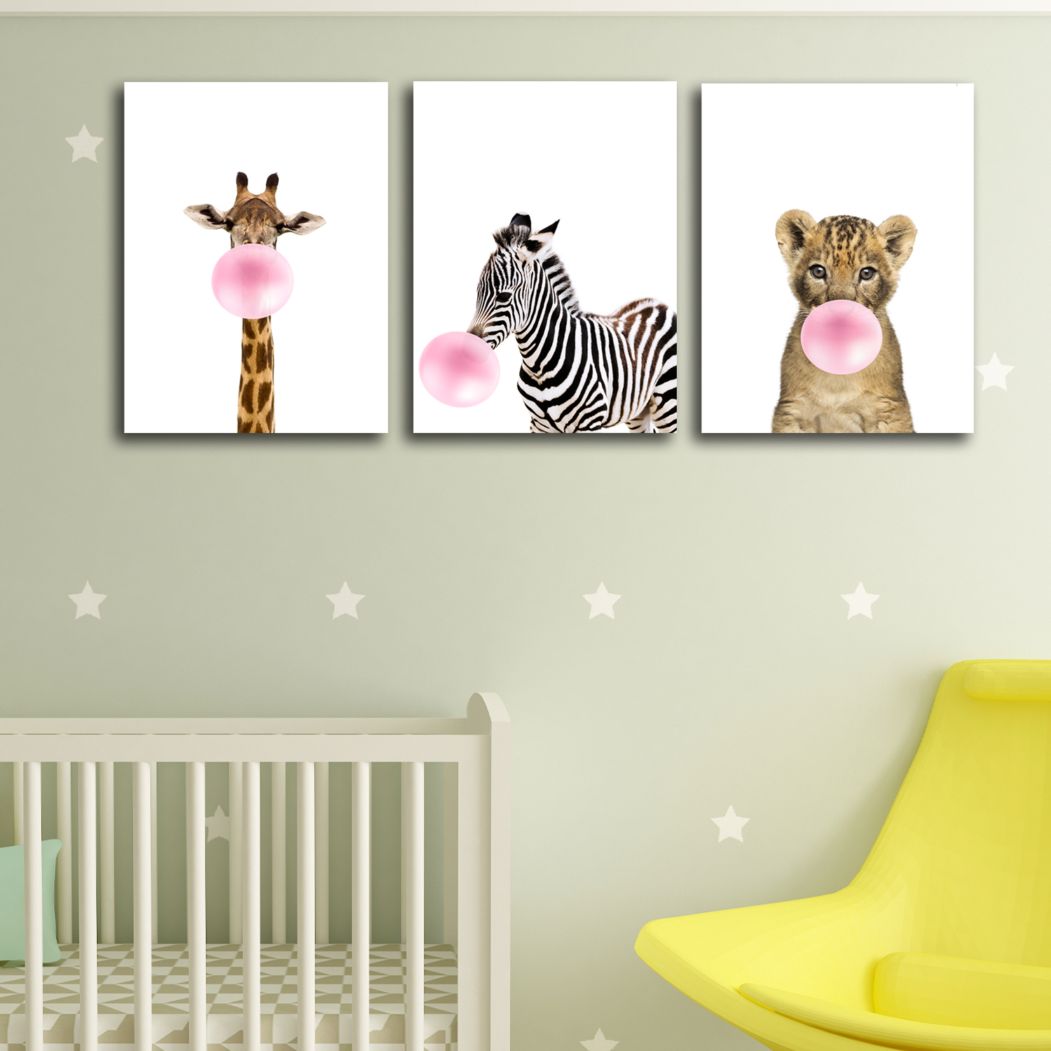 Комплект картин на холсте LOFTime Жираф зебра львенок с розовым пузырем 30*40 - фото 3