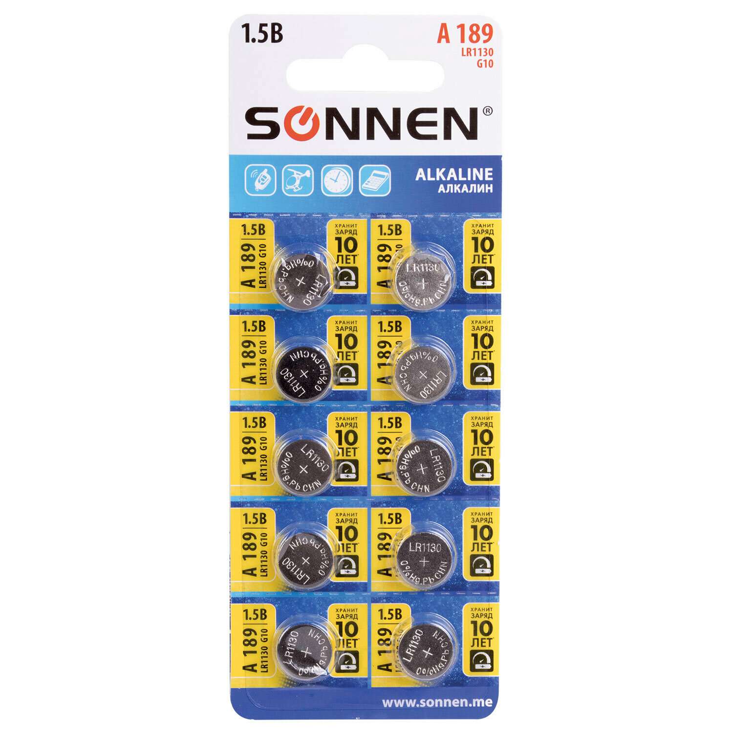 Батарейки Sonnen круглые таблетки алкалиновые 10 штук 189A - фото 1