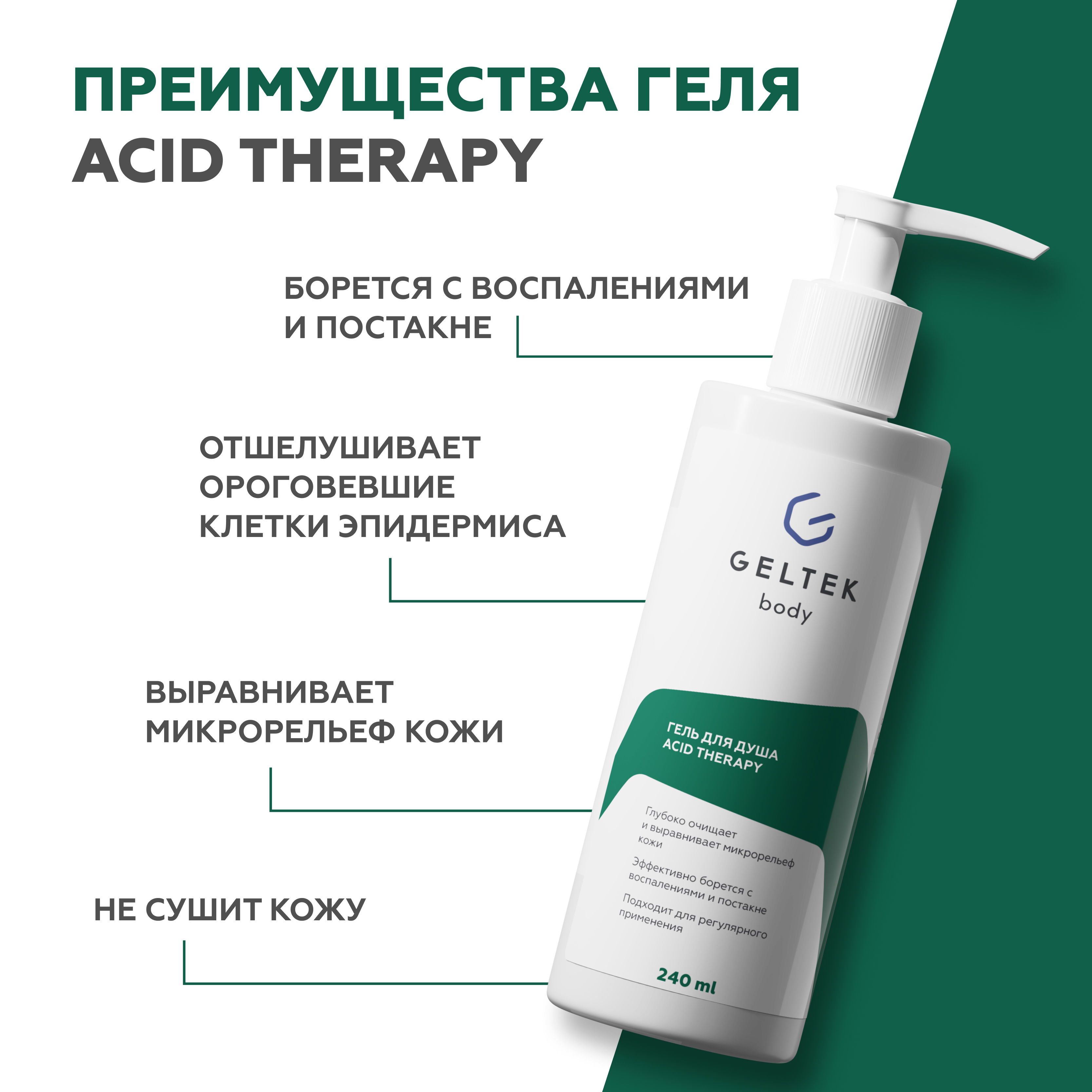 Гель для душа GELTEK Acid therapy с кислотами 240 мл - фото 2