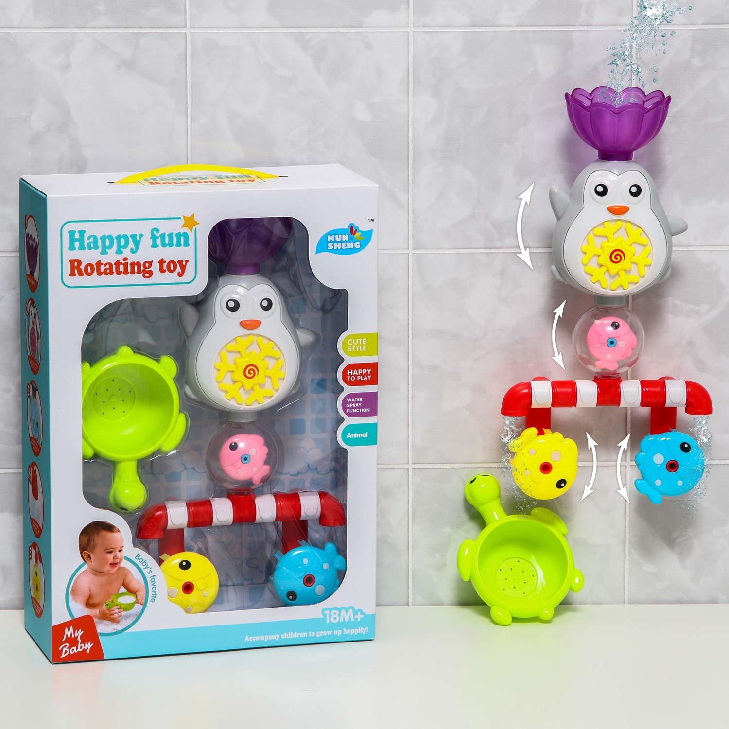Набор Sima-Land игрушек для игры в ванне «Пингвинчик МАХ мельница» - фото 1