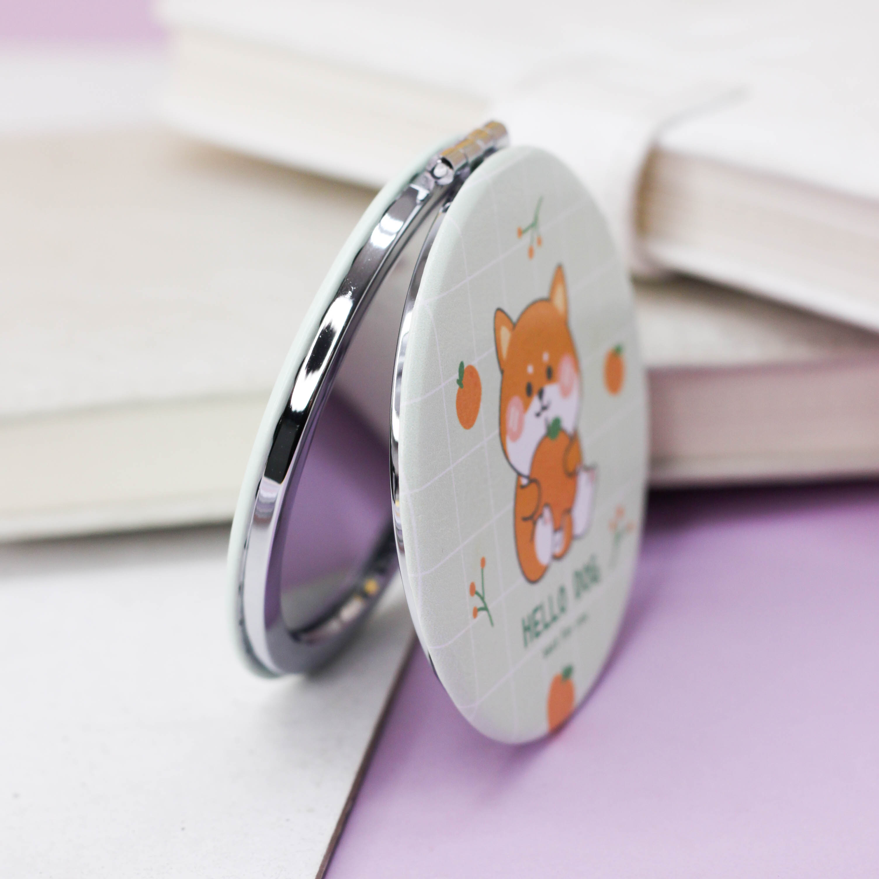 Зеркало карманное iLikeGift Hello dog Corgi orange green с увеличением - фото 3