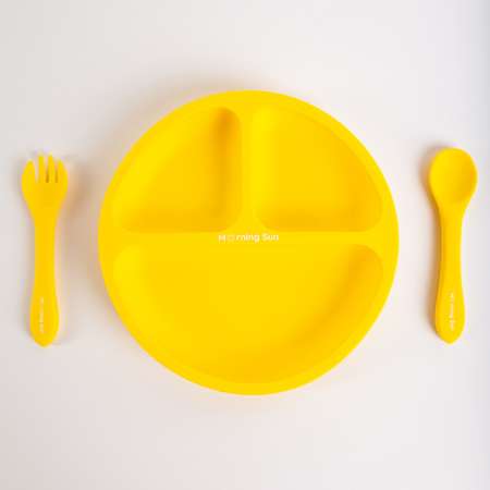 Набор детской посуды Morning Sun силиконовый секционная тарелка ложка вилка желтый