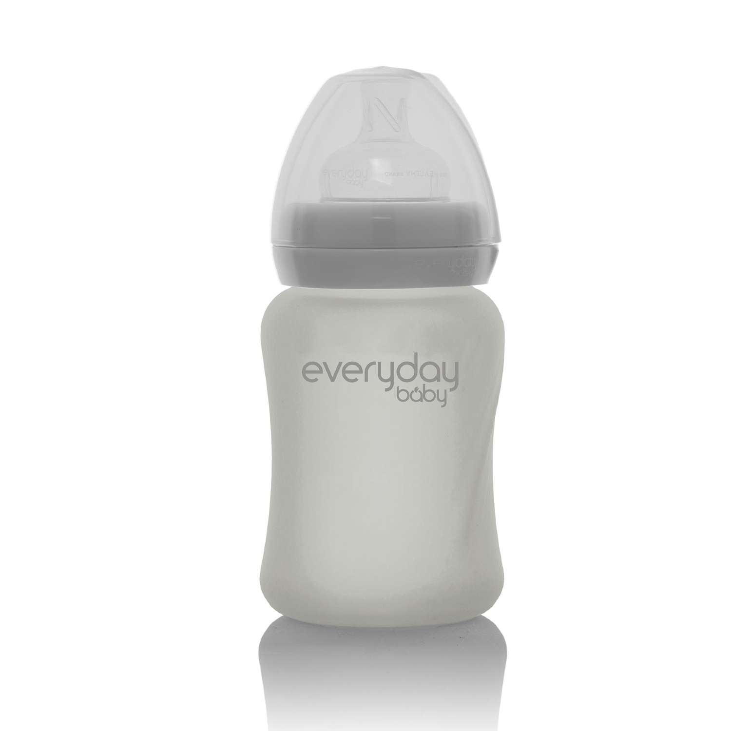 Бутылочка Everyday Baby Healthy стеклянная с защитным силиконовым покрытием 150 мл серый - фото 1