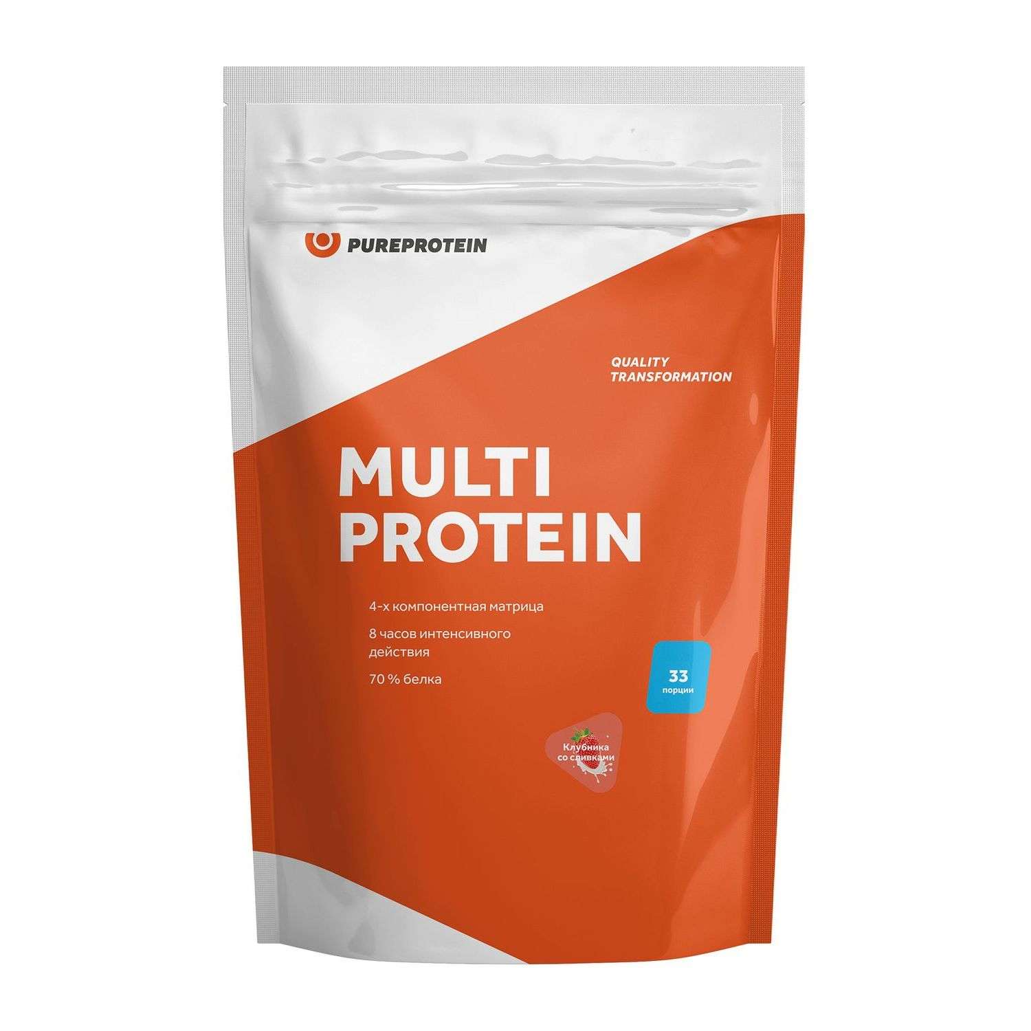 Специализированный пищевой продукт PUREPROTEIN Протеин мультикомпонентный клубника со сливками 1000г - фото 1