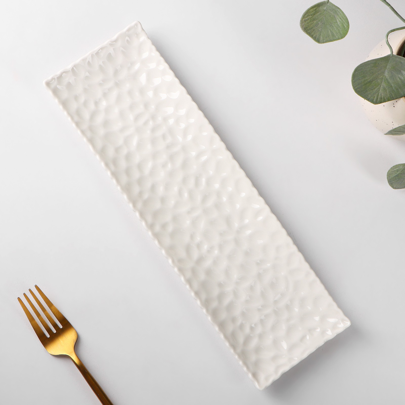 Блюдо сервировочное Sima-Land керамическое «Воздушность» 30 5×9 5 см цвет белый - фото 1