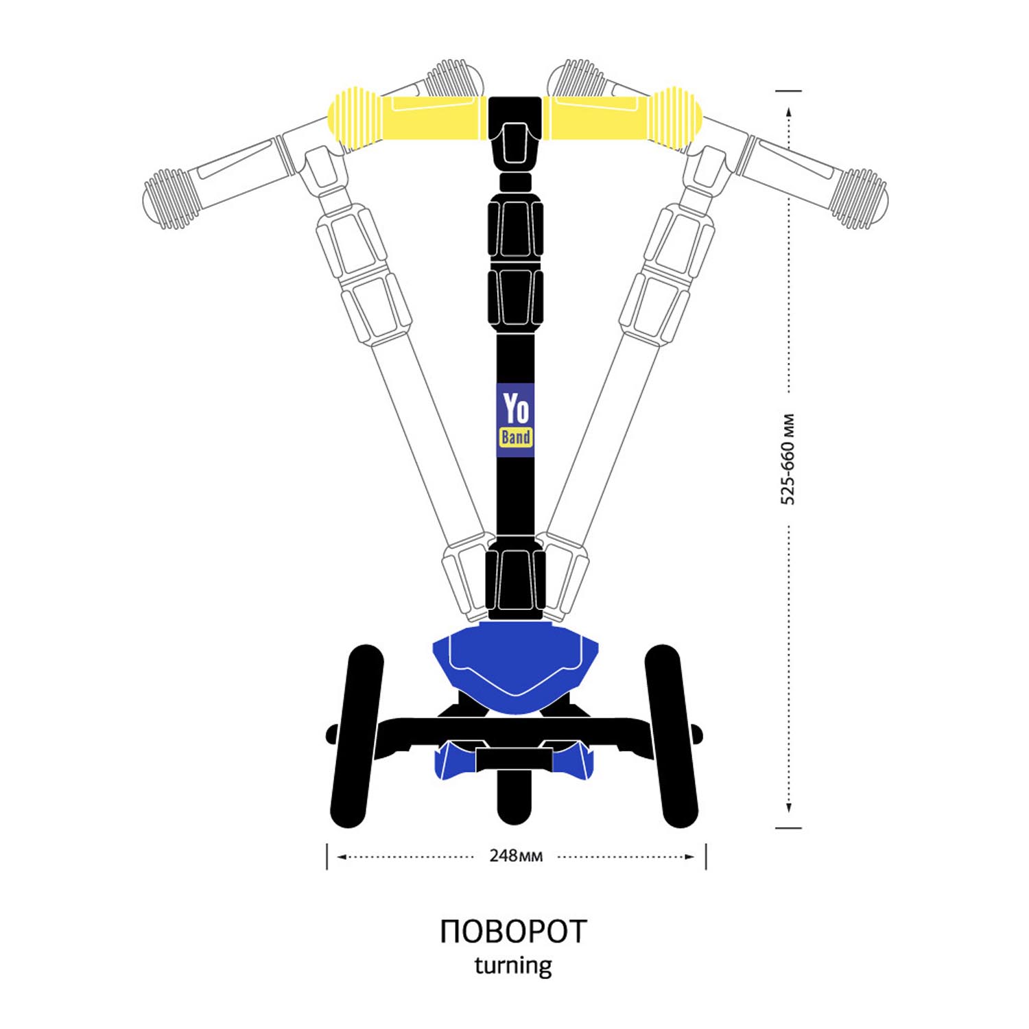 Самокат детский Yo Band Yo Manga стильный легкий бесшумный складной синий-желтый - фото 9