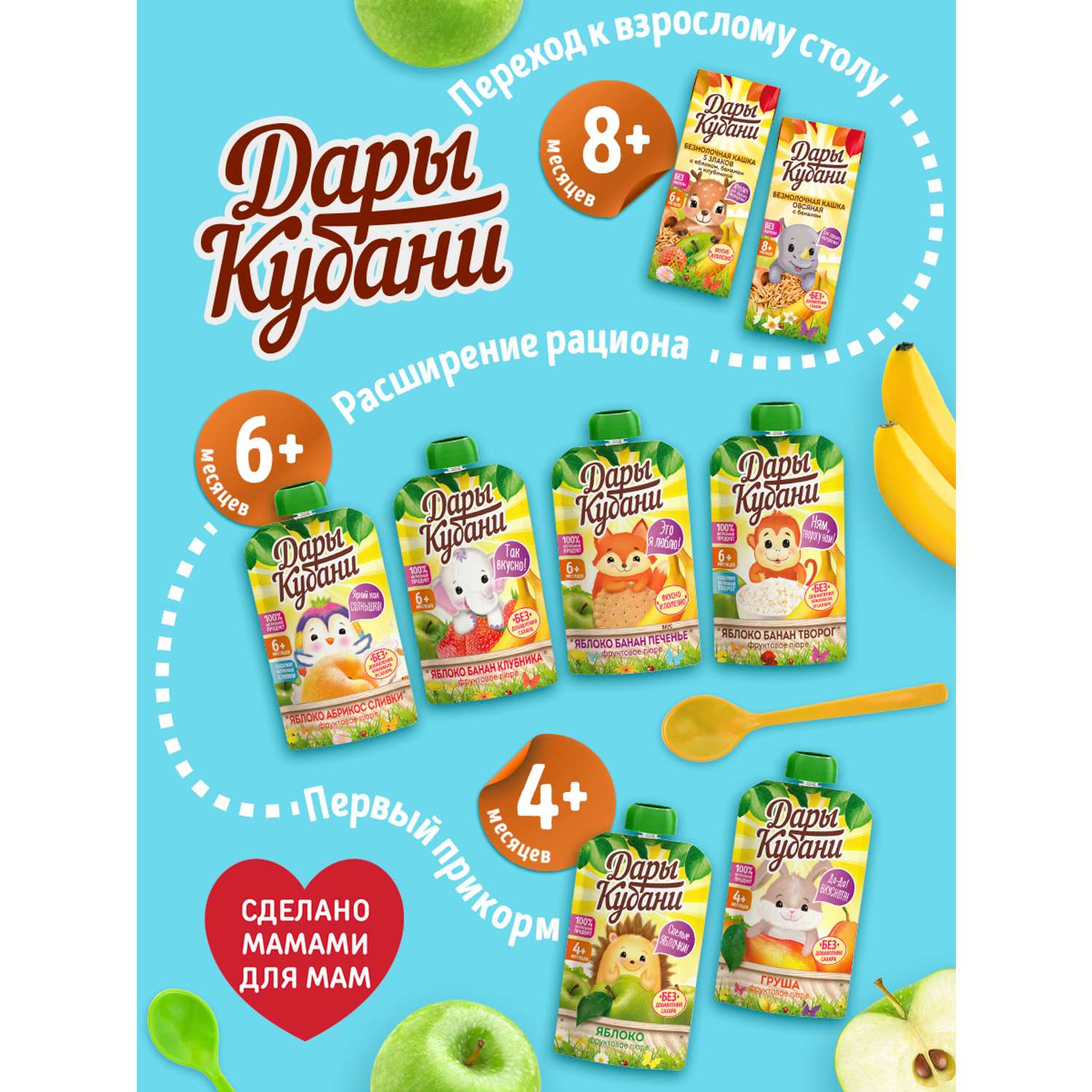 Пюре фруктовое Дары Кубани яблоко банан клубника 90 г по 12 шт без сахара - фото 8