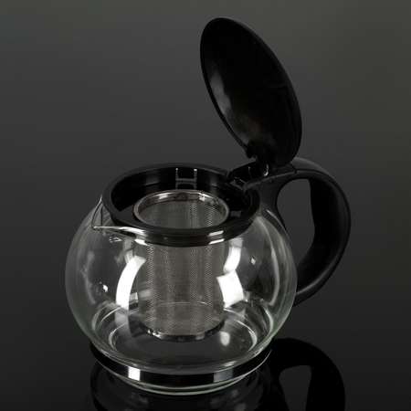 Чайник Sima-Land стеклянный заварочный «Любава» 1.25 л с металлическим ситом цвет чёрный