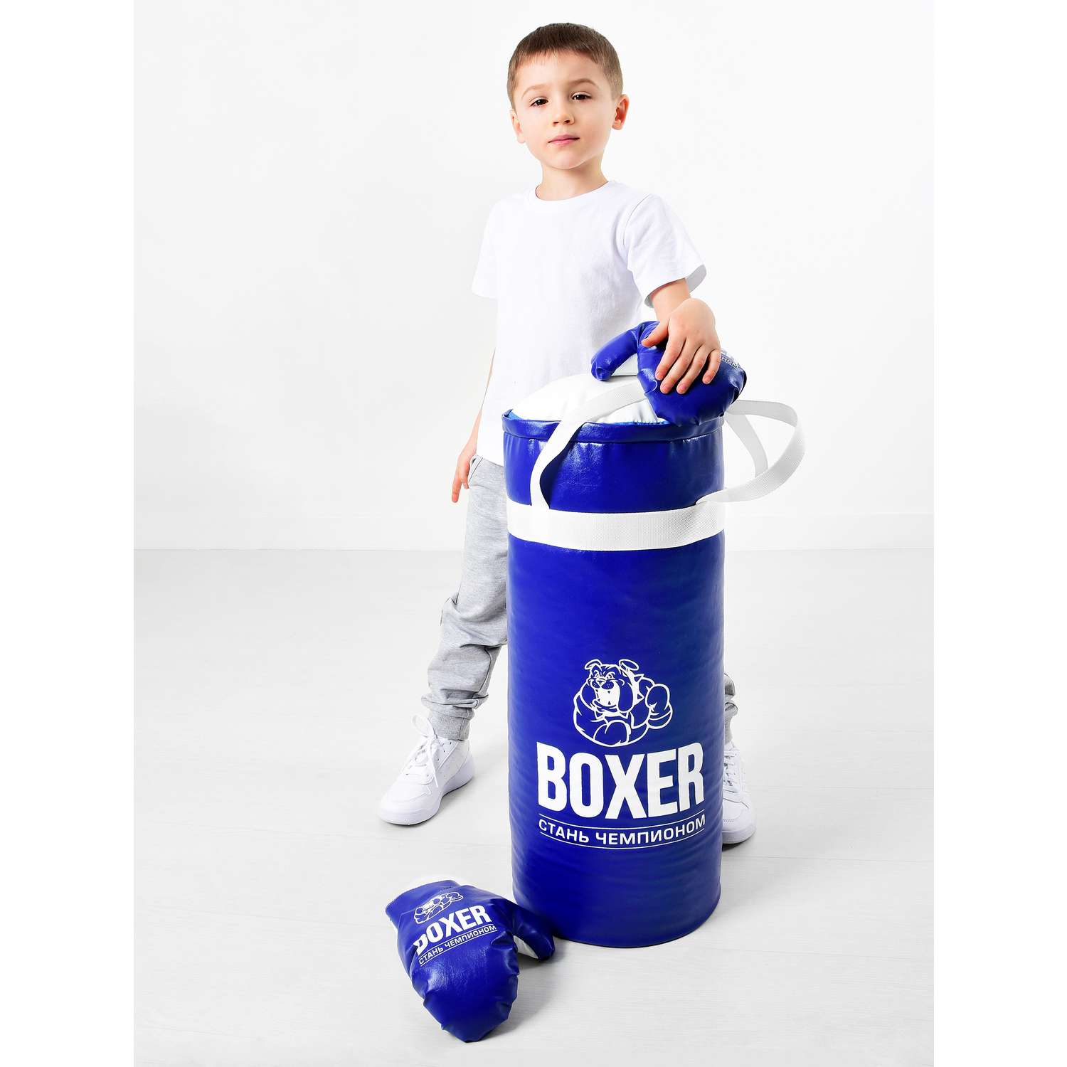 Боксерская груша и перчатки Мега Тойс набор для бокса 60 см для детей синий - фото 6