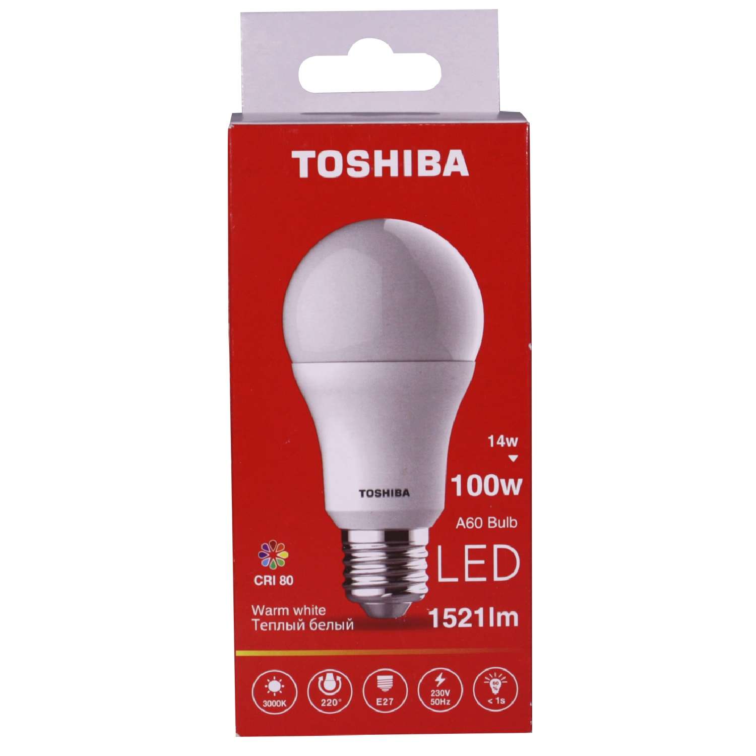 Лампа светодиодная Toshiba 14 Вт Е27 100W груша A60 3000 K теплый свет 220В матовая - фото 1