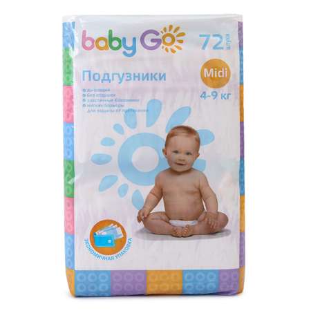 Подгузники BabyGo 72 шт. M 4-9 кг