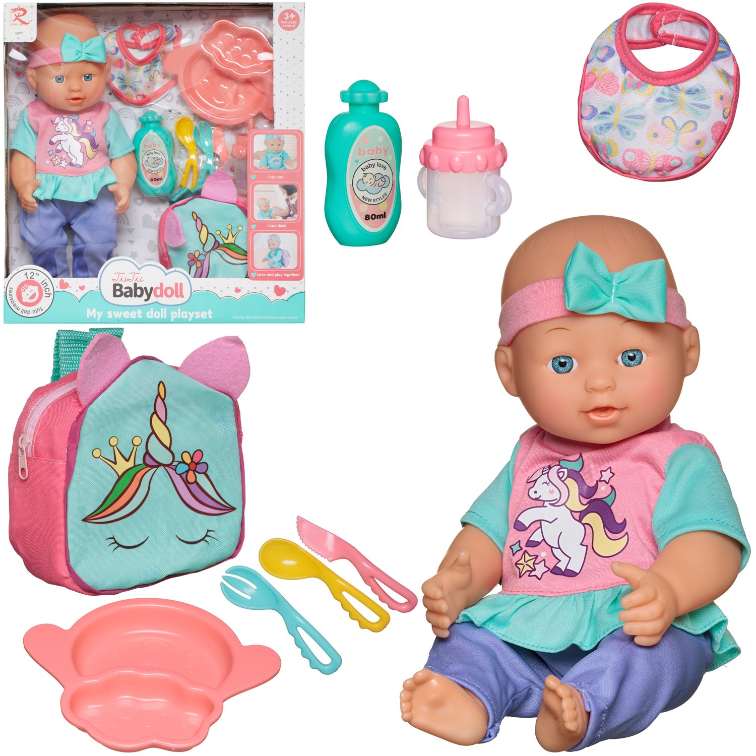 Игровой набор Junfa Пупс My Sweet Love playset 35 см c сумочкой Единорог и игровыми предметами WJ-36783 - фото 1