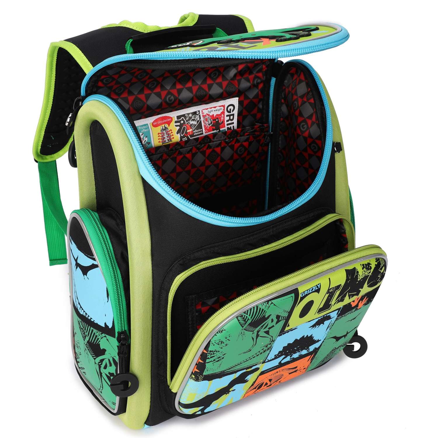 Рюкзак школьный Grizzly Тирекс Черный-Зеленый RA-970-5/1 - фото 4